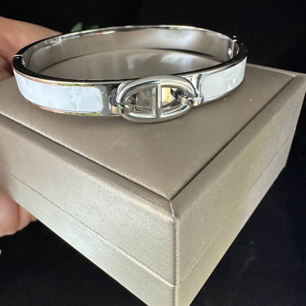 Silver and White Bangle Bracelet